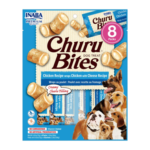 CHURU BITES PARA PERRO RECETA POLLO CON QUESO X 8 UND X 12 GRS - AZUL