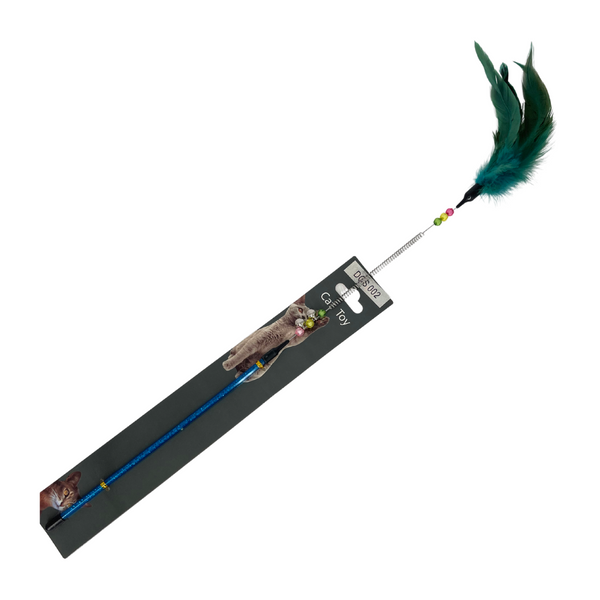 Vara con resorte y pluma para gatos