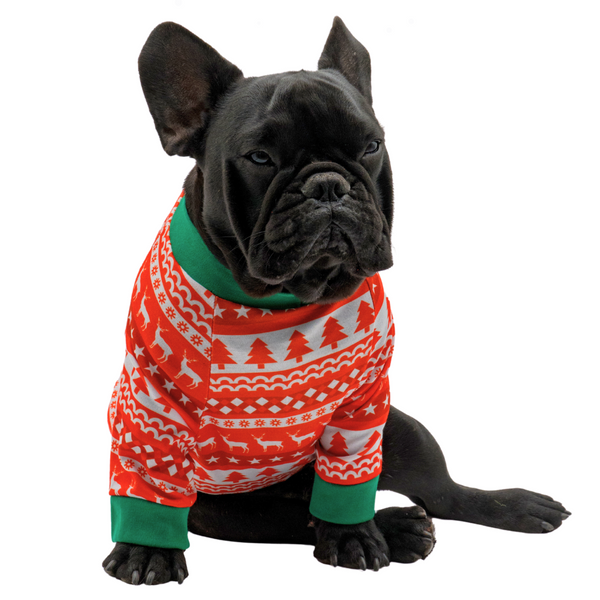 Camisa roja estampada navidad para mascotas