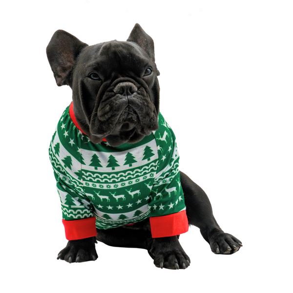 Camisa verde estampada navidad para mascotas