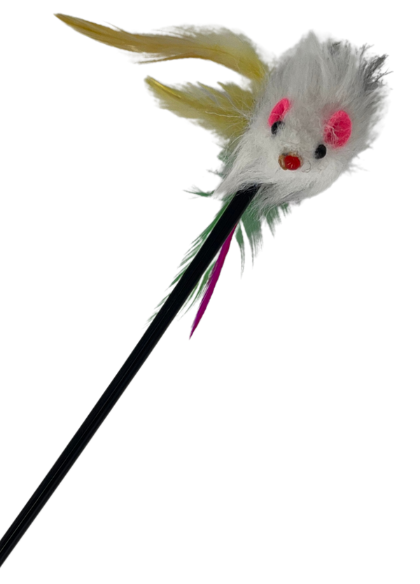 Vara ratón con pluma para gatos